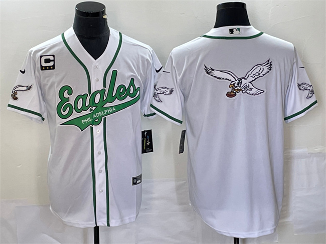 Men's Philadelphia Eagles White Team Big Logo With C Patch Cool Base Stitched Baseball Jersey Men's Philadelphia Eagles White Team Big Logo With C Patch Cool Base Stitched Baseball Jersey